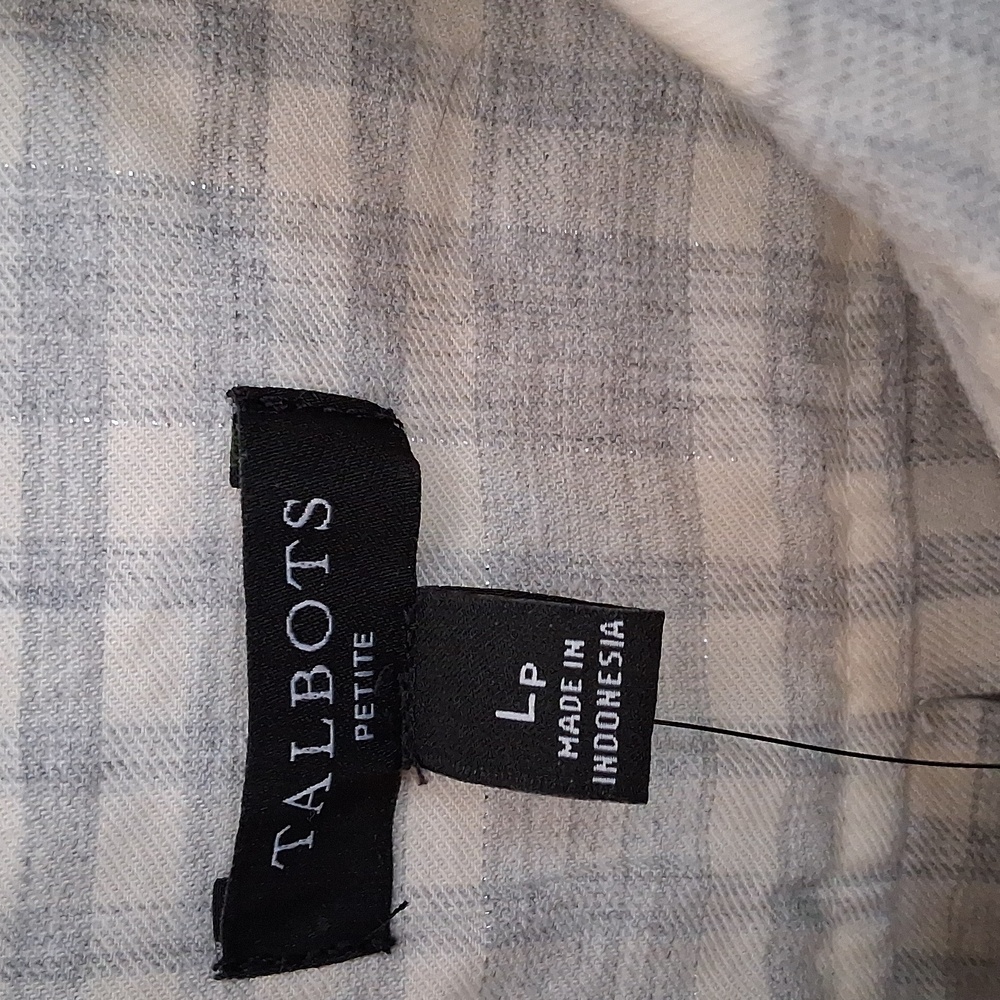 Talbots NWT Gray Plaid Shirt L PETITE - Picture 3 of 9
